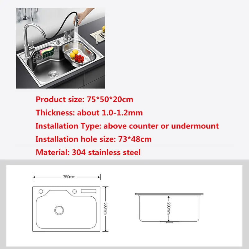 kitchen sink above counter or undermount sinks vegetable washing basin stainless steel single bowl 1.2mm thickness sinks kitchen