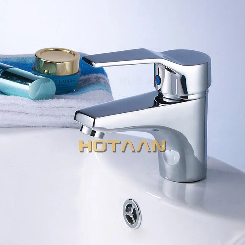 Single Handle one hole Bathroom Basin Faucet  Hot and Cold Copper Vessel Sink Water Tap Mixer Chrome Finish