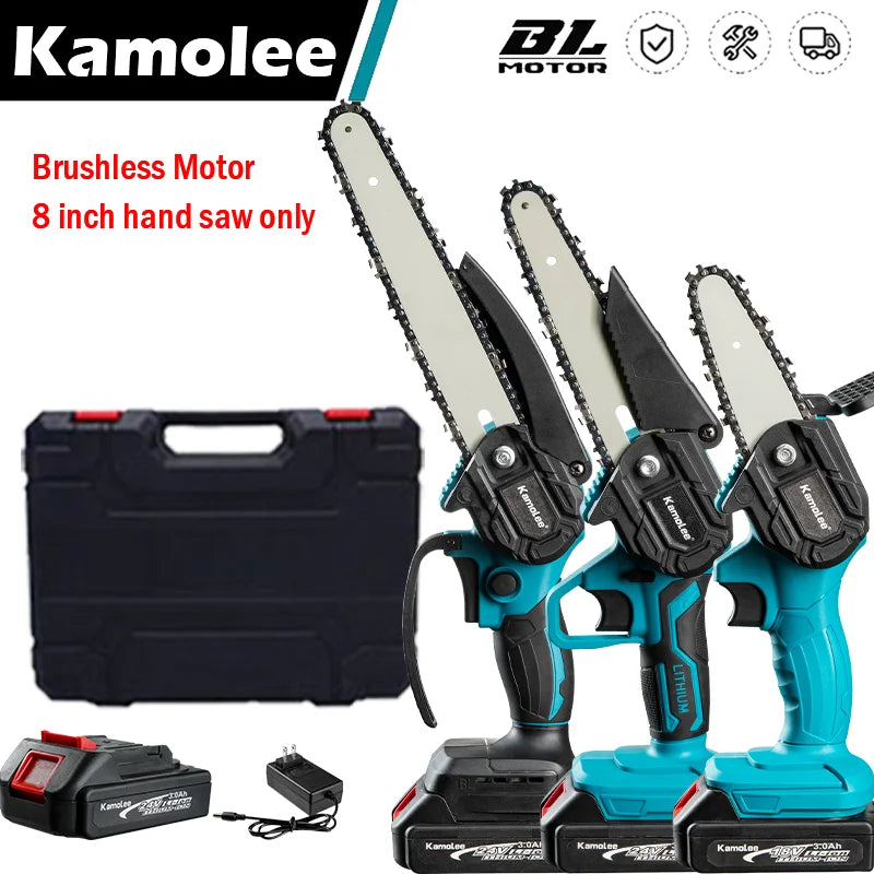 Kamolee Brushless Electric Chain Saw 24V 4/6/8 Inch Mini Chainsaw Wood Cutter Pruning Garden Power Tool For Makita 18V Battery